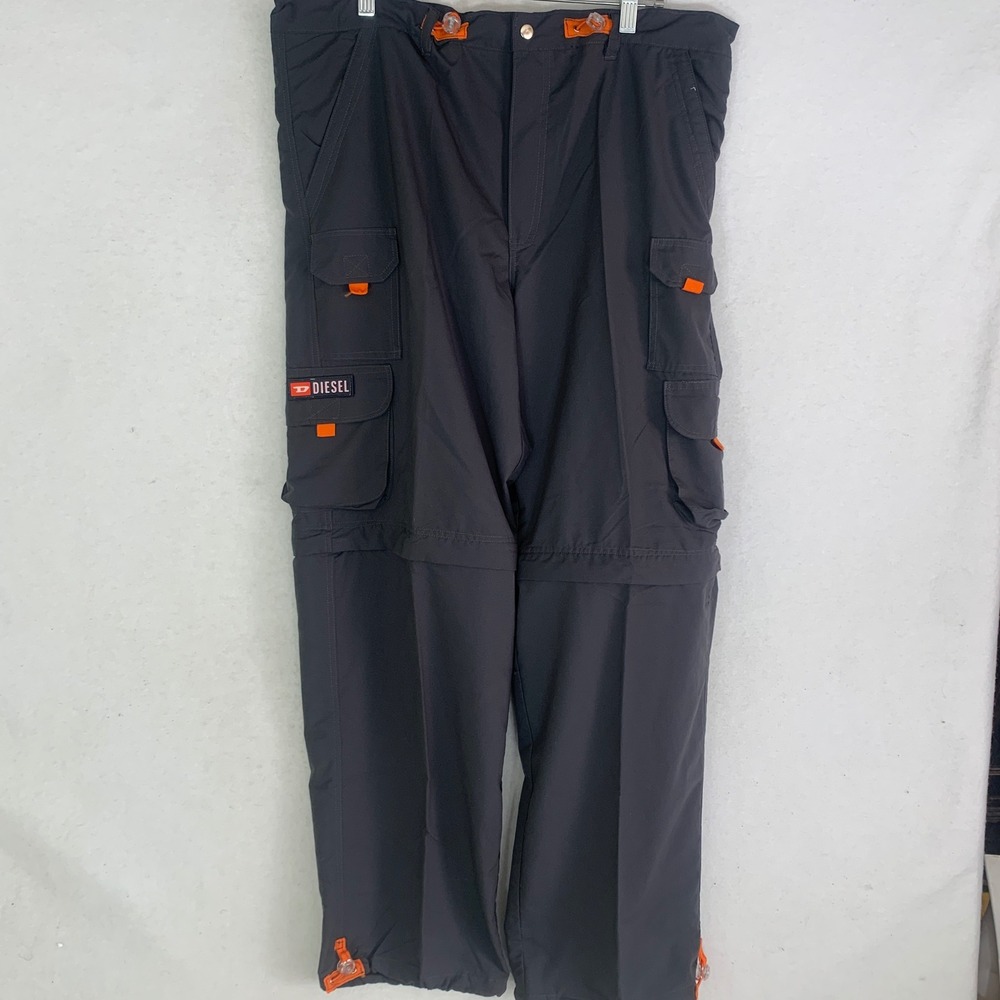 Y2K Diesel Parachute Cargo Pants Mens 36 Baggy Techwear Tactical Utility Grey